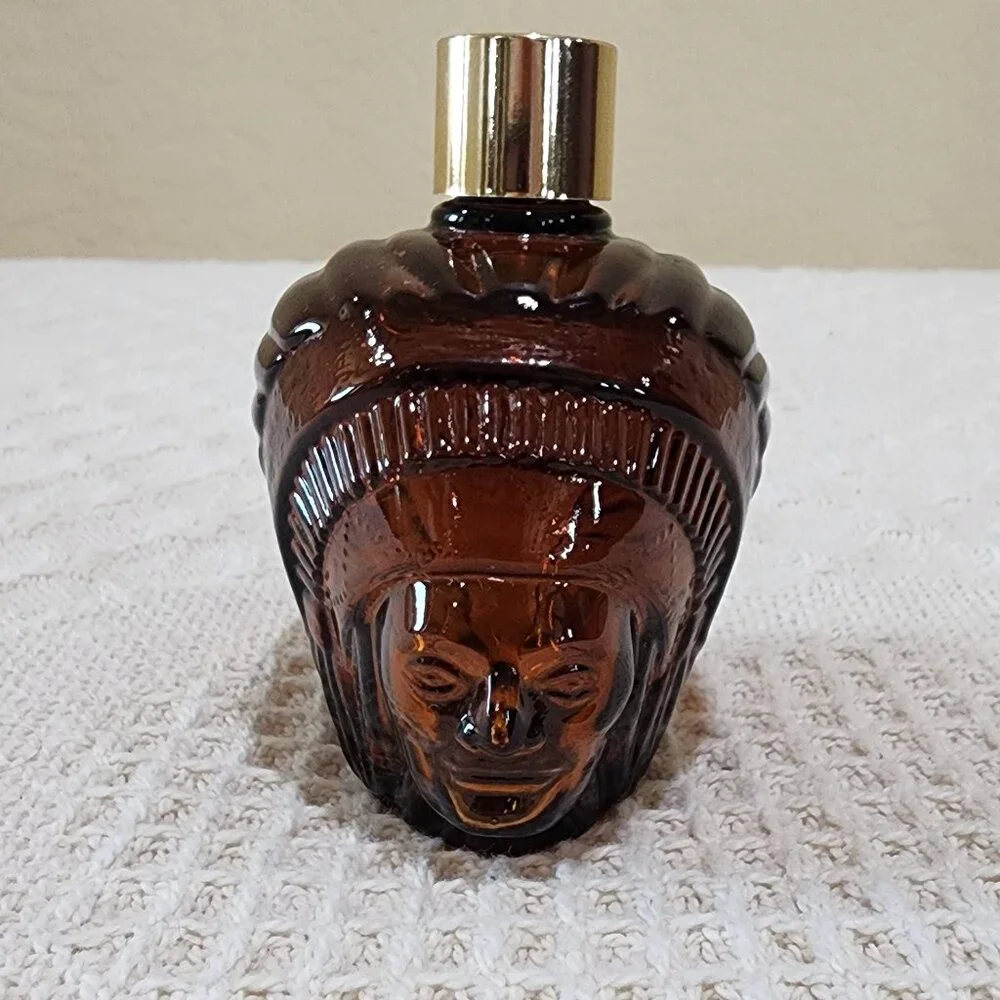Vintage Avon American INDIAN HEADDRESS Spicy Scent Brown Glass Bottle EMPTY